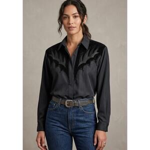 VTG Etosha Western Shirt Blouse Top Women’s 12 Black Leather Beaded Rodeo